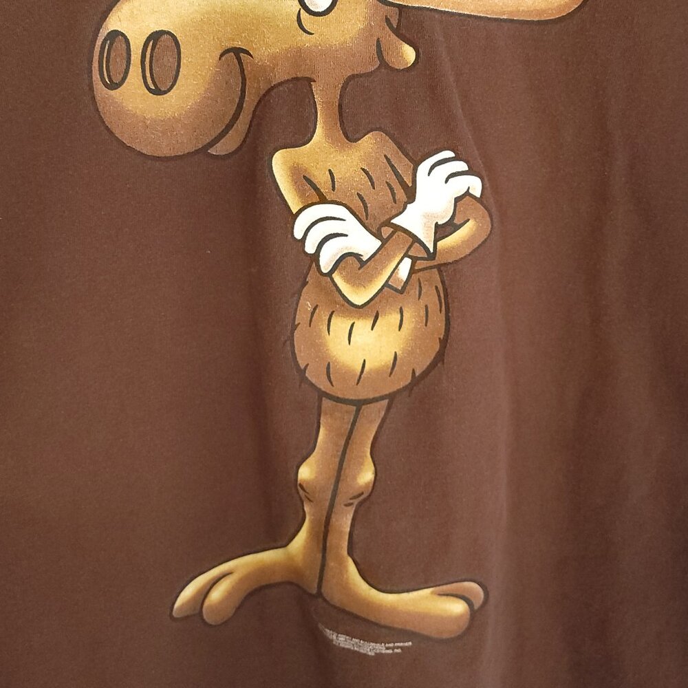 Vtg Bullwinkle Graphic T-Shirt Men's Large Brown Stanley Desantis Distressed 90s - Picture 4 of 14